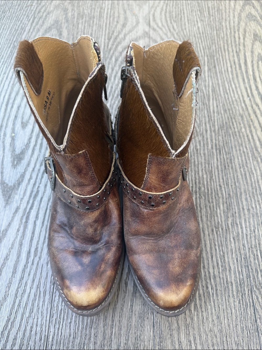 Women’s Distressed Brown Western Ankle Booties with Buckle - Picture 5 of 8